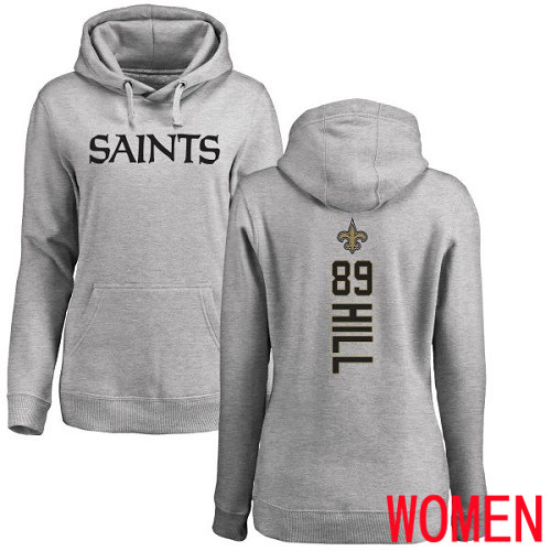 New Orleans Saints Ash Women Josh Hill Backer NFL Football 89 Pullover Hoodie Sweatshirts